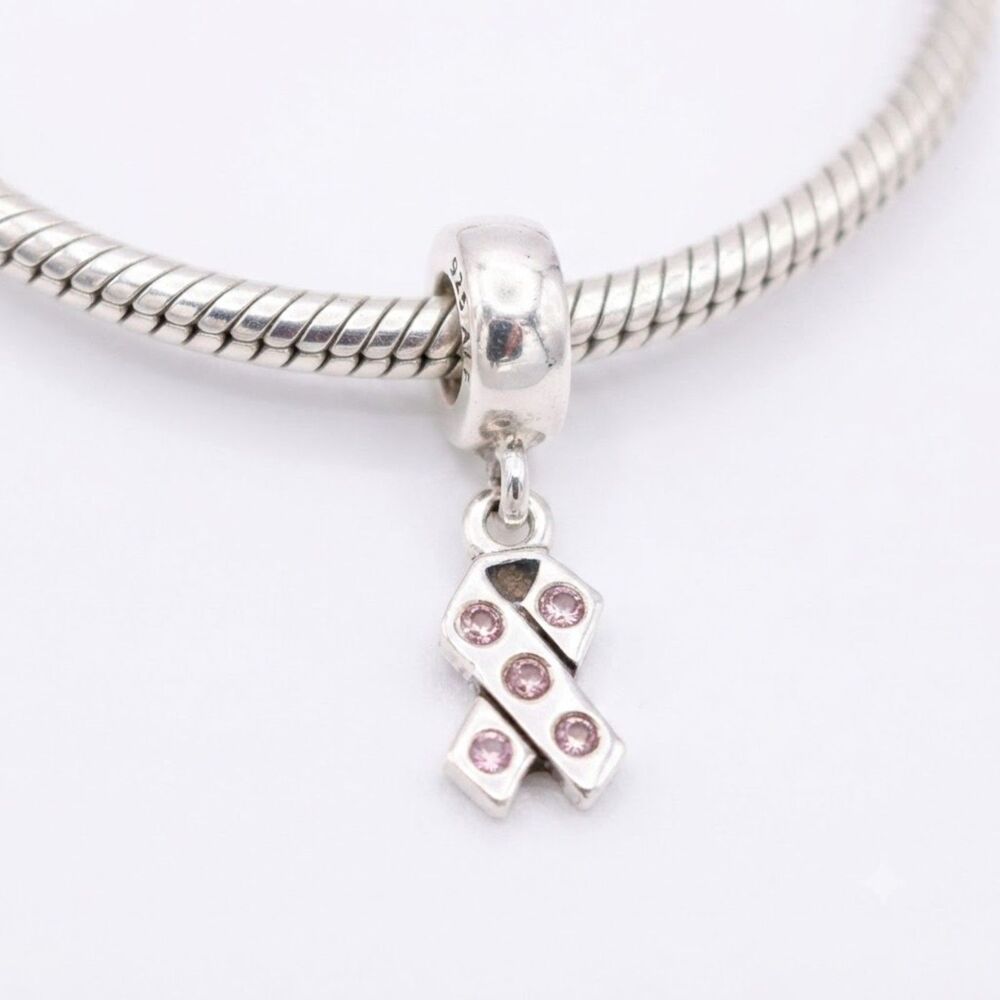 Authentic Pandora Sterling Silver Pink Ribbon Charm Breast Cancer Awareness
